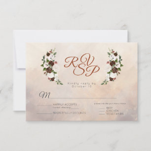 Rustic Woodland Feathers and Floral Bloom w/ meal RSVP Card