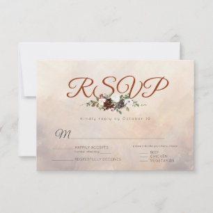 Rustic Woodland Feathers and Floral Bloom w/ meal RSVP Card