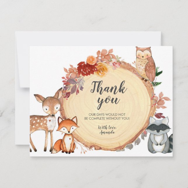  Rustic Woodland Floral Animals Thank You Card (Front)