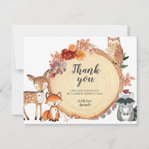 Rustic Woodland Floral Animals Thank You Card