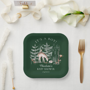 Rustic Woodland Forest Animals Baby Shower Paper Plate
