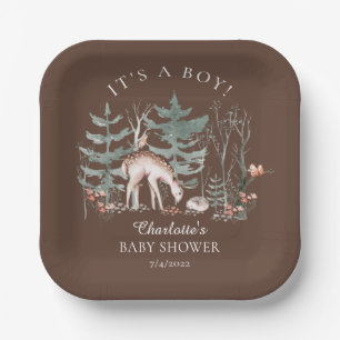 Rustic Woodland Forest Animals Baby Shower Paper Plate