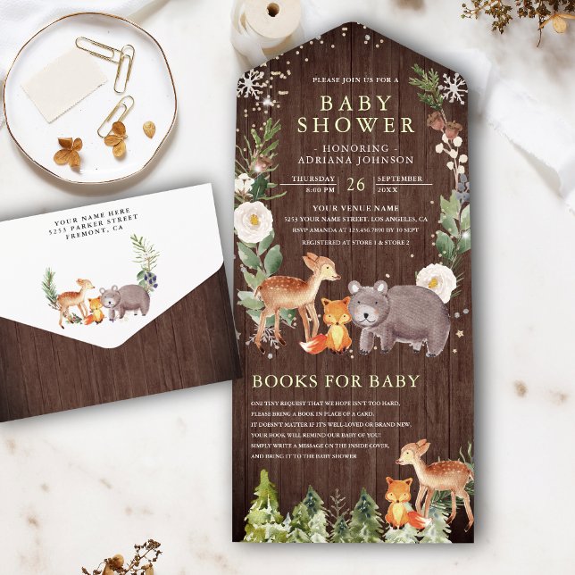 Rustic Woodland Forest Animals Wood Baby Shower All In One Invitation (Creator Uploaded)