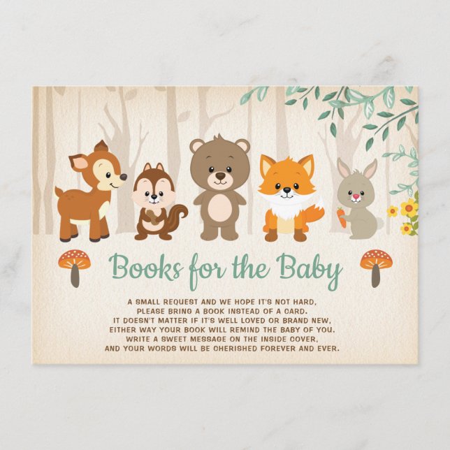 Rustic Woodland Forest Baby Animals Bring a Book Enclosure Card (Front)