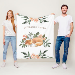 Rustic Woodland Forest Cute Sleeping Fox Fleece Blanket