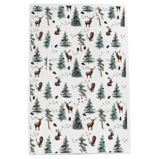 Rustic Woodland Forest Deer/Buck Christmas  Medium Gift Bag