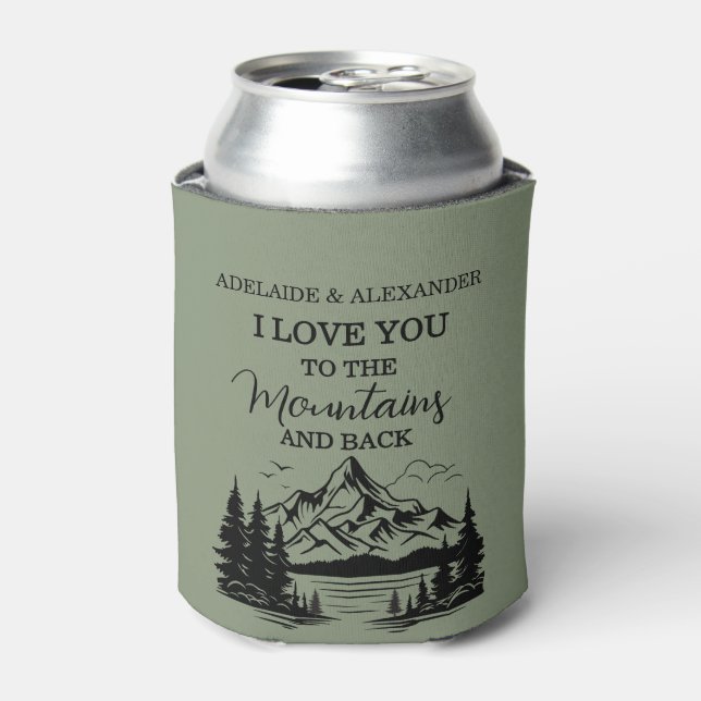 Rustic Woodland Forest Green Wedding Can Cooler (Can Front)