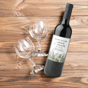Rustic Woodland Forest Green Wedding Wine Label