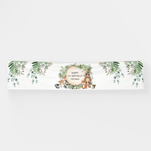 Rustic Woodland Forest Greenery Animals Birthday Banner