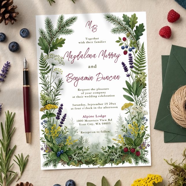 Rustic Woodland Forest Greenery Mountain Wedding Invitation (Creator Uploaded)