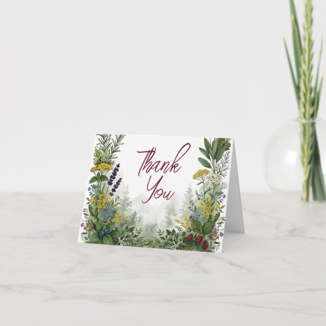 Rustic Woodland Forest Greenery Mountain Wedding Thank You Card (Front)