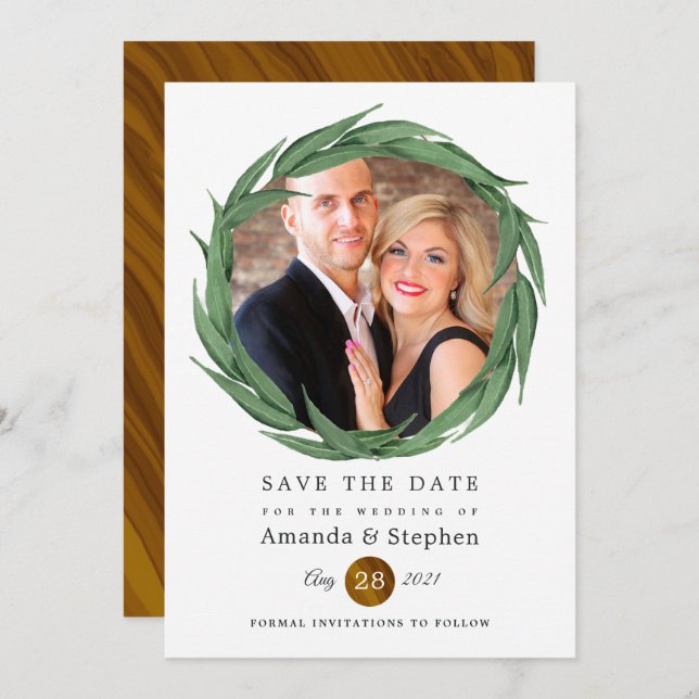 Rustic Woodland Forest Greenery Wedding Save The Date (Front/Back)