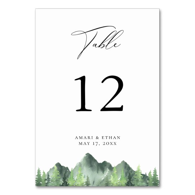 Rustic Woodland Forest Mountain Table Number (Front)
