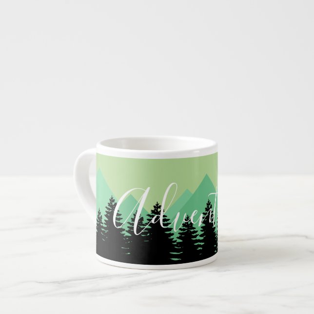 Rustic Woodland Forest & Mountains Adventure Espresso Cup (Front Left)