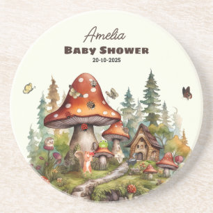 Rustic Woodland Forest Mushroom Baby Shower Fall  Coaster