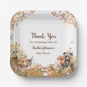 Rustic Woodland Forest Neutral Baby Shower Paper Plate