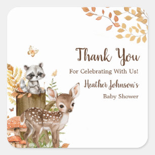 Rustic Woodland Forest Neutral Baby Shower Square Sticker