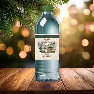 Rustic Woodland Forest Oh Boy Bear Baby Shower Water Bottle Label
