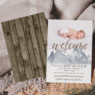 Rustic Woodland Forest Photo Birth Announcement