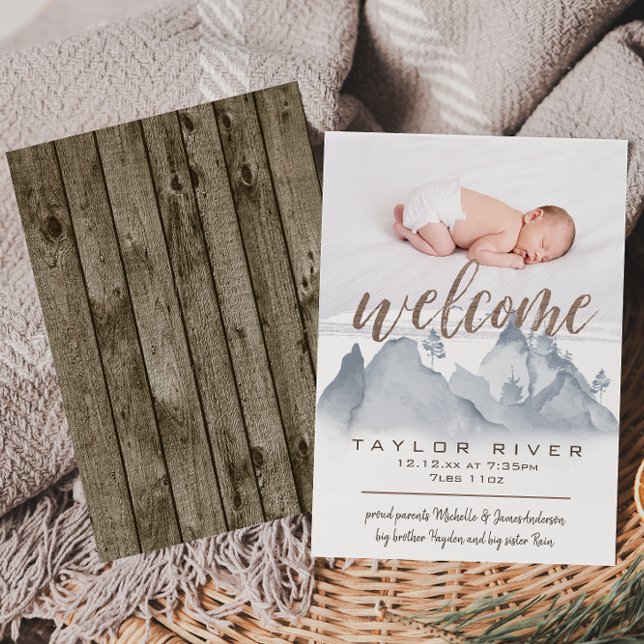 Rustic Woodland Forest Photo Birth Announcement (Creator Uploaded)