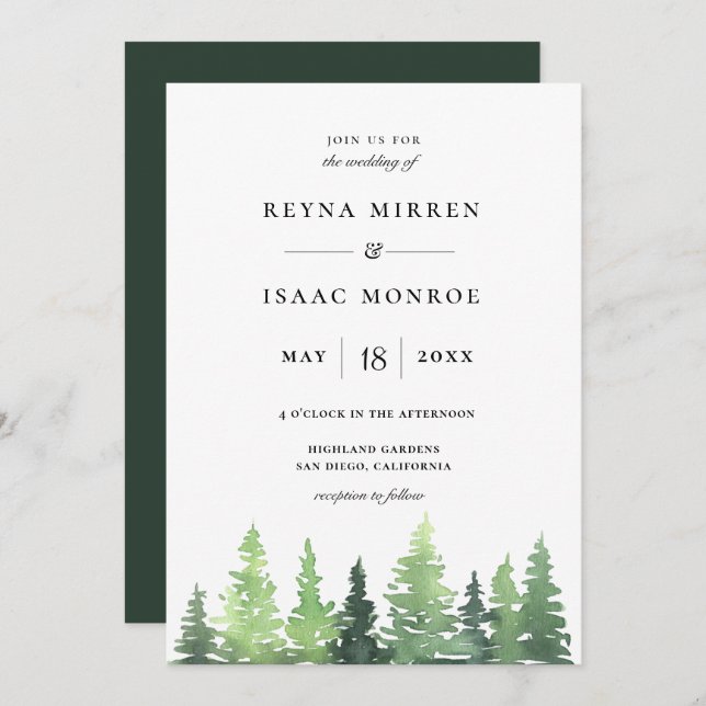 Rustic Woodland Forest Scene Wedding Invitation (Front/Back)