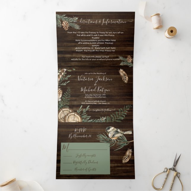 Rustic Woodland Forest Wedding Tri-Fold Invitation (Inside)