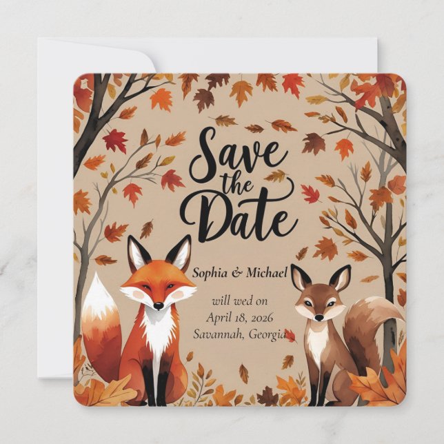 Rustic Woodland Fox Autumn Save the Date Wedding  (Front)