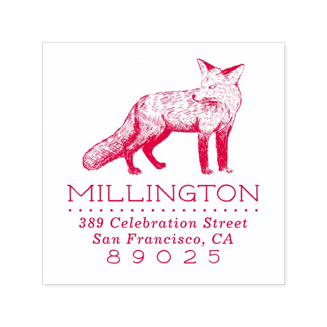 Rustic Woodland Fox Family Name Return Address Self-inking Stamp (Design)
