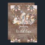 Rustic Woodland Friends Wild One Birthday Party Invitation<br><div class="desc">Cute woodland animals wild one boys birthday Invitation set on a rustic brown wood background with a coordinating back.</div>