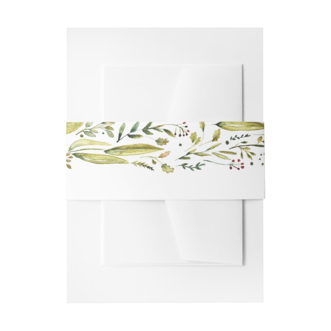 Rustic Woodland | Garden Wreath Watercolor Wedding Invitation Belly Band (Front Example)