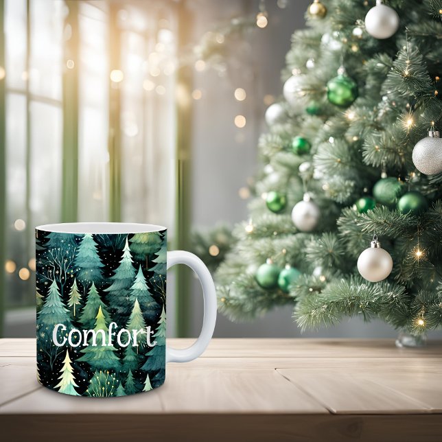 Rustic Woodland Green Christmas Large Coffee Mug (Rustic Woodland Mug)