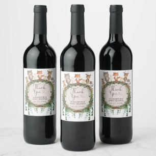 Rustic Woodland Greenery Animals Baby Favours Wine Label