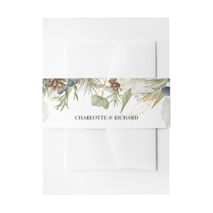 Rustic Woodland Greenery & Pinecones Invitation Belly Band