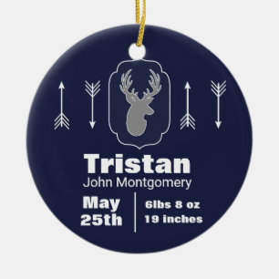 Rustic Woodland Grey Deer & Navy Photo Ceramic Ornament