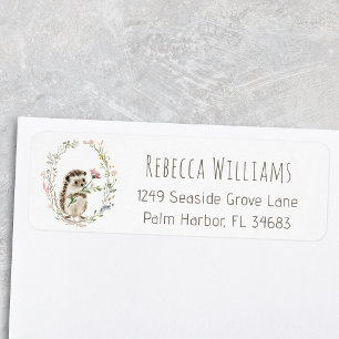 Rustic Woodland Hedgehog Watercolor Return address Label