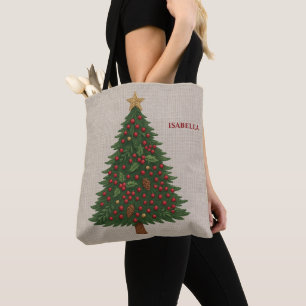 rustic woodland holiday greenery Christmas tree Tote Bag