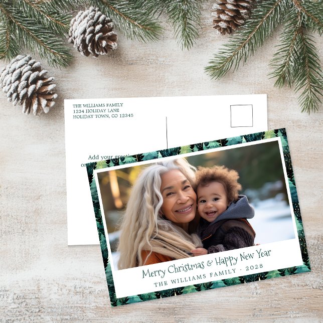 Rustic Woodland Holiday Photo Card (Rustic Christmas Tree Postcard)