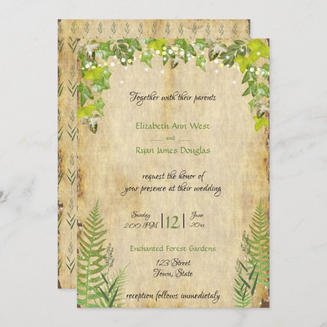 Rustic Woodland Ivy,  Lights Wedding Invitation (Front/Back)