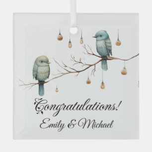 Rustic Woodland Love Birds Celebration Glass Tree Decoration