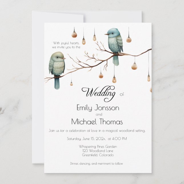 Rustic Woodland Love Birds Celebration Invitation (Front)