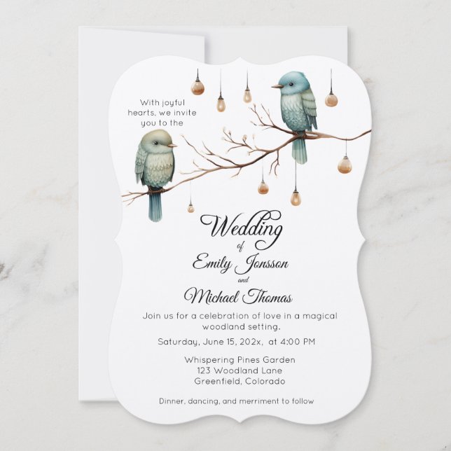 Rustic Woodland Love Birds Celebration Invitation (Front)