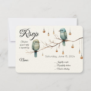 Rustic Woodland Love Birds Celebration RSVP Card