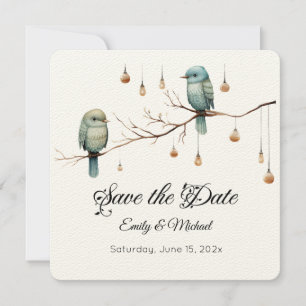 Rustic Woodland Love Birds Celebration Save The Date