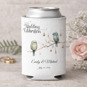 Rustic Woodland Love Birds  Romantic Wedding  Can Cooler