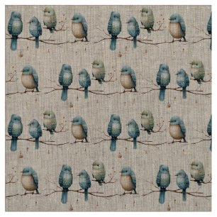Rustic Woodland Love Birds  Romantic Wedding  Fabric