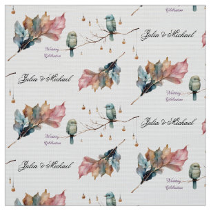 Rustic Woodland Love Birds  Romantic Wedding  Fabric