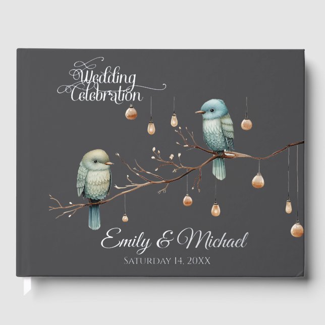 Rustic Woodland Love Birds  Romantic Wedding  Guest Book (Front)