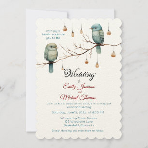 Rustic Woodland Love Birds Romantic Wedding Invitation