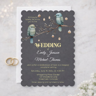Rustic Woodland Love Birds Romantic Wedding Invitation