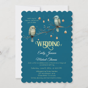 Rustic Woodland Love Birds Romantic Wedding Invitation